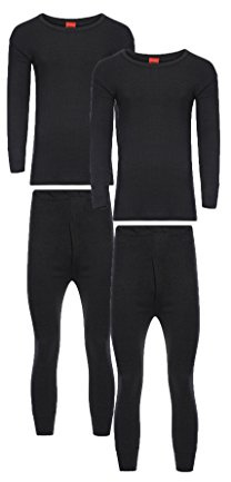 Heatwave® Pack of 2 Men's Extreme Thermal Underwear Set, Long Sleeve Top & Long Johns Set, Winter Thermals, Large Black
