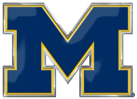 FANMATS 60538 Michigan Wolverines Heavy Duty Aluminum Embossed Color Emblem, Auto Emblem Decal - Blue M