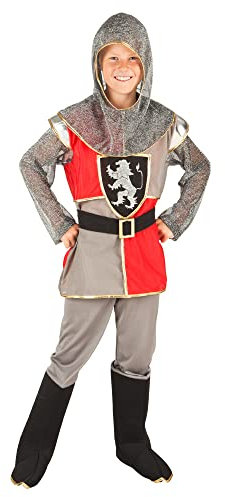 Boland - Kinderkostüm Sir Templeton, Ritter, Mittelalter, Wappen auf der Brust, Kopfhaube, Stiefelstulpen, Karneval, Fasching, Mottoparty, 128, Grau
