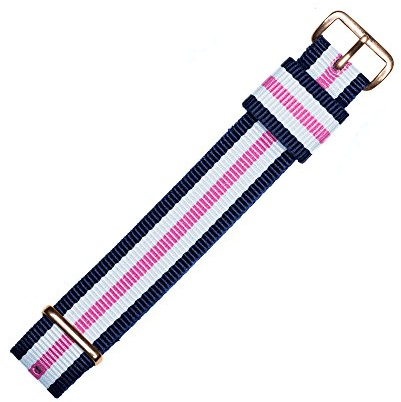 MARBURGER Uhrenarmband 18mm Textil Rose Weiss Blau - Werkzeug Montage Set 9511843000220