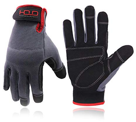 HANDLANDY Herren Touchscreen Arbeitshandschuhe, aus Kunstleder Nützliche Schutzhandschuhe mit Atmungsaktive Elastan Gepolsterte Gelenk & Handfläche,Grau(XL)
