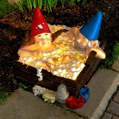 Garden Mile Solar Garden Gnome in Hot Tub Ornament Funny Waterproof Novelty Resin Bathtub Figure for Lawn, Garden Outdoor Decorations Solar Gnomes Garden Statues Outdoor Lighting
