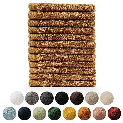 Blumtal Premium Frottier Gästehandtücher Set 12 teilig 100% Baumwolle - Oeko-TEX zertifiziertes Gästehandtuch 12x (30x30 cm) - Ultra saugstarkes Gästetücher Set waschbar °60 - Handtücher Braun