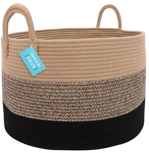OrganiHaus Cesta Marrone 33x50cm in Corda di Cotone – Porta Giochi e Biancheria Bambini, Organizer per Cameretta e Salotto