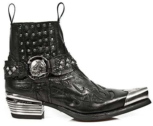 New Rock Boots 7950P-S1 Bota de Metal con Tachuelas de Calavera y Correa Gótica Negra al Tobillo12