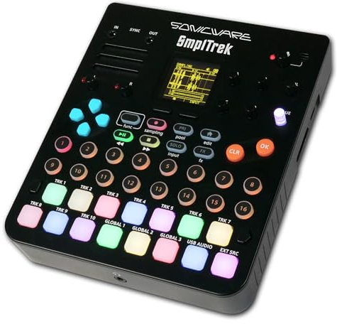 Sonicware SmplTrek [Sampler & Groovebox] 48kHz-16bit Sampler, 30 polyphone Stimmen, 10 Sequenzerspuren, 35 Effekte, 10 Kanalmixer, 15 anschlagdynamische Pads mit RGB LEDs