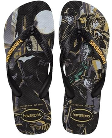 Havaianas - Top Heróis DC, Bequeme, Robuste und Leichte Badelatschen mit Helden- und Schurken-Sohlen, Unisex Erwachsene, Schwarz Schwarz Gelb Narzisse, 39/40 EU