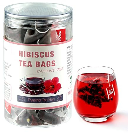 45 Hibiscus Tea Bags - Dried Hibiscus Flower Tea - Natural Roselle - Edible Herbal Roselle Rosehip Tea - Caffeine-Free, Gluten-Free, Non-GMO
