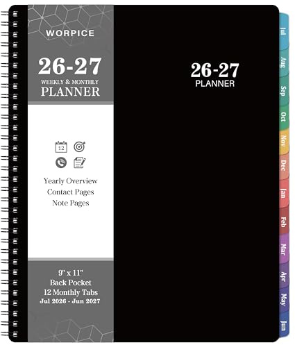 Planner 2026-2027 - 9” × 11”, 2026-2027 Weekly and Monthly Planner, from JUL. 2026 to JUN. 2027, with Inner Pocket, Premium Paper, Twin-wire Binding, Make Your Life Productive - Black