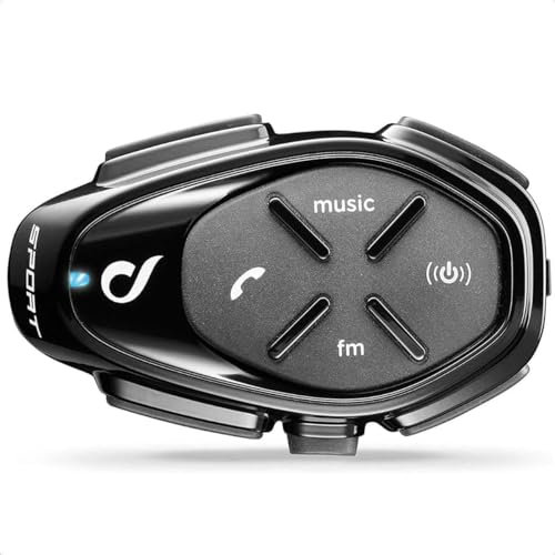 INTERPHONE SPORT HD Singolo, Interfono moto di gruppo per 4 motociclisti fino a 1km di distanza, Interfono casco universale con Bluetooth per GPS, musica e chiamate, Autonomia 15h e impermeabile IP67
