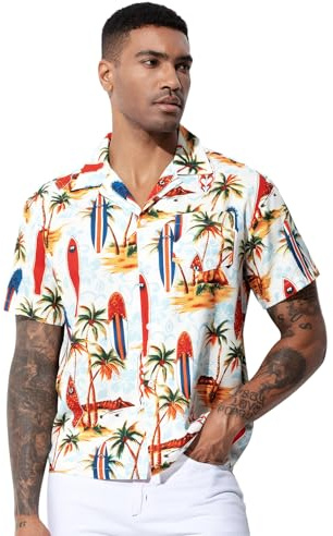 Casey Kevin Camisa Hawaiana Hombre Verano Playa Camisa Casual Funky de Manga Corta Fiesta Hawaiana con Botones