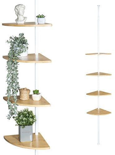 bremermann Teleskop-Wandeckregal mit 4 Ablageböden aus Bambus, vielseitig einsetzbar im Wohnzimmer, Flur, Bad, Büro oder Küche ? Variable Einbauhöhe von 140 bis 290 cm