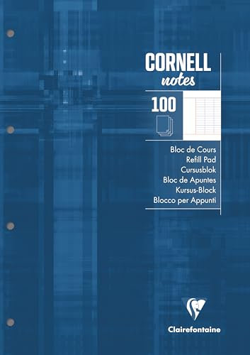 Clairefontaine 58199C - Schreibblock/Notizblock CORNELL, DIN A4, 21x29,7 cm, 100 Blatt französische Lineatur 90g, 4-fach gelocht, 1 Stück