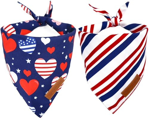 Realeaf 4th of July Dog Bandanas 2 Pack, Reversible American Flag Pet Scarf for Boy and Girl, Premium Durable Fabric, Patriotic Bandana for Large and XLarge Dogs (X-Large)
