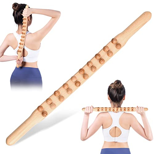 Futuhada Bâton de Massage en Bois 20 Perles, Guasha Wooden Massage Stick, Masseur Bois Thérapie Outils de Massage pour les Jambes, le Dos et le Cou