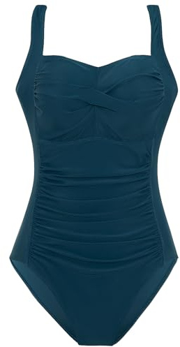 Aidotop Womens One Piece Swimsuit Tummy Control with Ruched Monokinis Tribal Swimsuits (118Dark Green,L)
