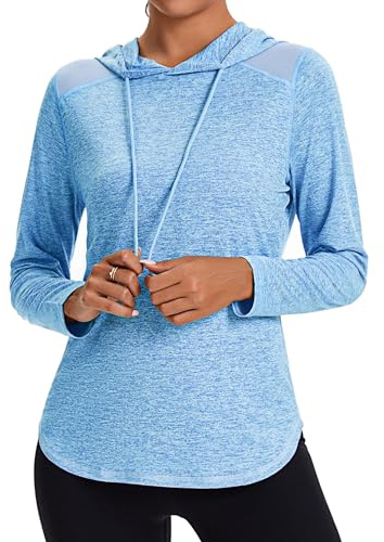 Gyabnw Damen Sport Langarm Hoodie mit Mesh Gewebe UV-Schutz perfekt für Fitnessstudio Laufen Yoga