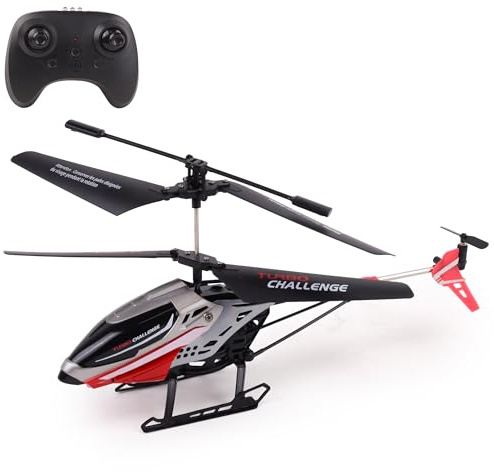 TURBO CHALLENGE - Turbocoptère - Hélicoptère - 400351 - Véhicule Télécommandé - Rouge - 1/40 - Batterie Rechargeable et Piles incluses - Gyroscope - Cadeaux - Jouet Aerien - À Partir de 8 Ans