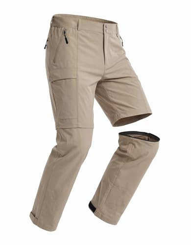GymBrave Pantaloni da Trekking Uomo Zip-off, Leggeri e Traspiranti, Pantaloni Outdoor Cargo con Tasche Multiple, Estate, Escursionismo, Campeggio e Lavoro Kaki 38