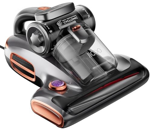 JIGOO T600 Aspiratore acaro per materassi, 700 W aspirapolvere acari con luce UV, 15 kpa attrazione acari aspirapolvere antiacaro rimuove il 99,9%, indicatore LED, 72 dB a basso rumore