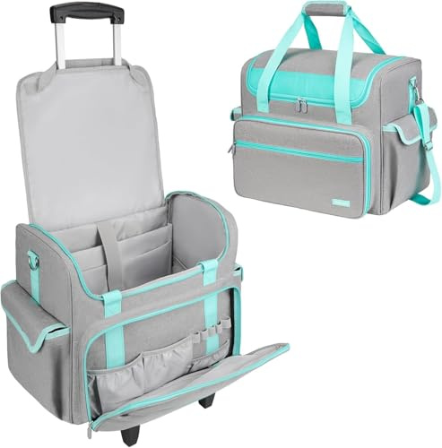 Jaffzora Rolling Teacher Bag, 17.3 Inch Laptop Trolley Bag, 3-Way Portable Waterproof School Office Tote with Removable Trolley