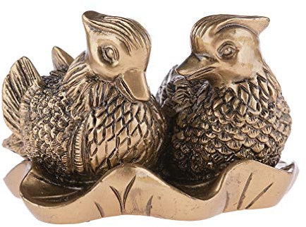 lachineuse - Figurine Canards Mandarins - Statuette Feng Shui - Symbole d'amour & Fidélité pour Couple, Romance - Idée Cadeau St Valentin - Décoration Asiatique - 8 x 5,5 x 5,5 cm - Coloris Doré