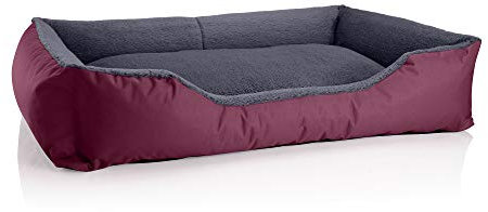 BedDog Hundebett Teddy, Hundesofa aus Cordura und Microfaser-Velours, waschbares Hundebett mit Rand, Hundekissen Vier-eckig, für drinnen, draußen, Größe XXL, Bordeaux-grau