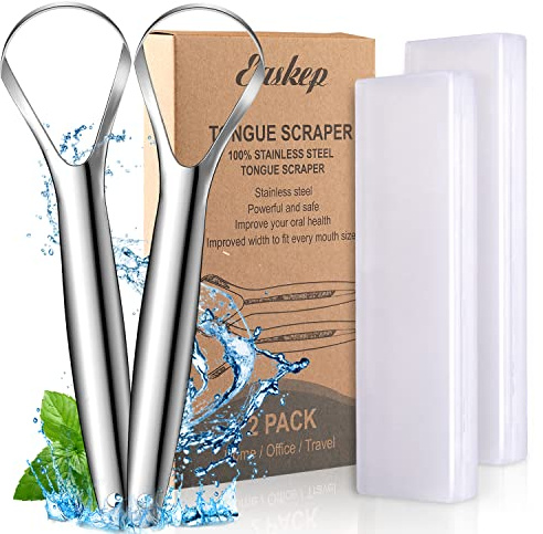 Tongue Scraper (2 Pack), Wide-head Tongue Cleaner with Nice Carrying Box, Easkep 100% Stainless Steel Tongue Scrapers Cleaners, for Men, Women, Adults, Kids