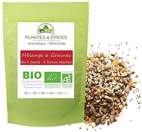 Plantes & Epices - Mélanger Boulanger BIO, 6 graines (Pavot, lin, millet, tournesol, sésame) - Sachet Fraîcheur Biodégradable Refermable (250g)