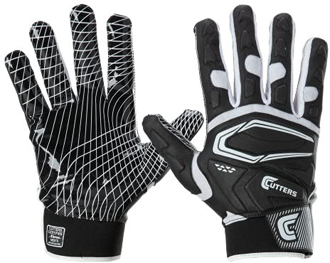 Cutters Football Glove Game Day Receiver, Silikon-Grip-Handschuh für Empfänger, Erwachsenen- und Jugendgrößen (Erwachsene - L/XL, Schwarz)
