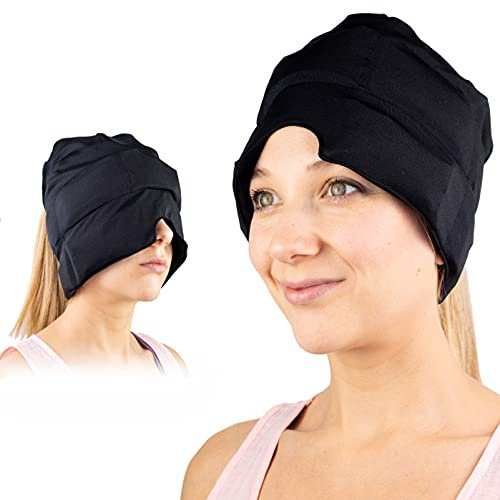 Migraine Relief Headache Hat - Cold and Flu Relief - Chemo Compress Instant Ice Pack - Acupressure For Head & Face - Deep Nausea Tension 4head Wrap - Cool Compress For Eyes, Forehead, Face & Toothache