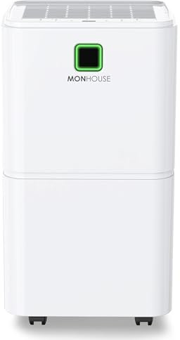 MONHOUSE 12L/Day Digital Dehumidifier - Sleep Mode, 24 HR Timer For Laundry Drying, Bedroom, Basement, Garage & Kitchen - Portable Electric Mould, Damp, Condensation Remover - Quiet Moisture Absorber