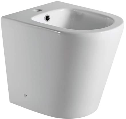 Bidet a Suelo de Baño Moderno Redondo - Bidé Cerámico Blanco a Juego con inodoro Redondo -Sin tapa y Fácil Limpieza GINO (Solo Bidet)