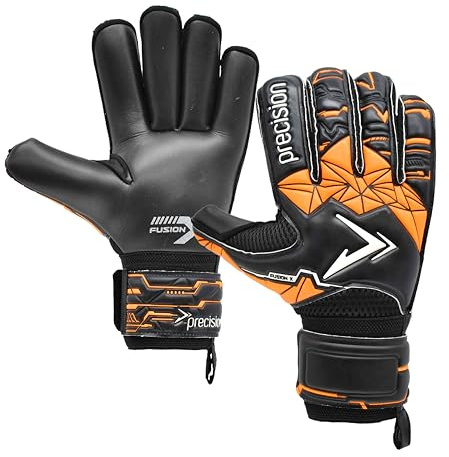 Precision Training Fusion X Roll Finger Protect Professional Football Adult's Goalkeeper Gloves, Black, 10