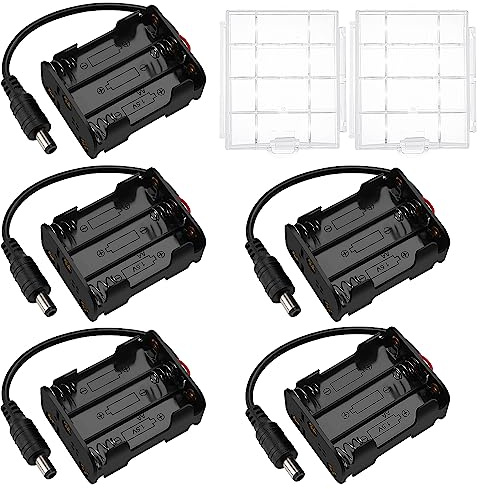 5 Stycken 6 x 1.5V AA Batterihållare, KUOQIY 9V Batteri Förvaringslåda med DC-Kontakt, med Cell Batteri Förvaringsfodral Hållare Låda