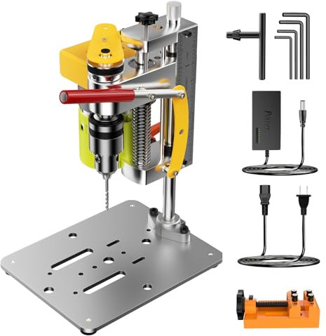 Yofuly Mini Perceuse à Colonne avec 7 Vitesses, Mini Table de Perceuse Forage de Banc Bench Drill Machine Perceuse, Mini Perceuse Electrique Multifonction pour le bricolage, le métal, le bois