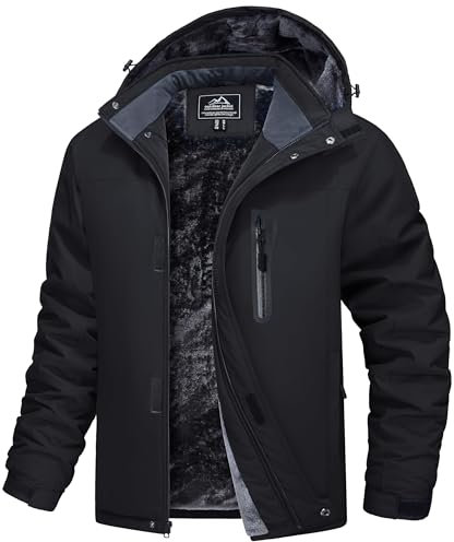 MAGCOMSEN Winterjacken Herren Warm Softshelljacke Winddicht Wasserdicht Skijacke Herren Fleece Gefüttert Winterparka mit Multi Taschen Atmungsaktiv Snowboardjacke Schwarz M