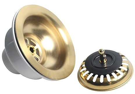 TALEA XK223C041-K Égouttoir de lavabo 114 mm - Kit de drainage pour bol unique - Kit de drainage - Or brossé SUS304 - Filtre XK223C041-K, XK223C041-Brushed Gold