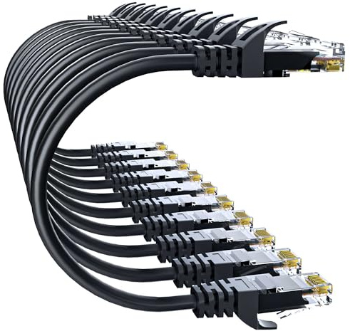 10Gsupxsel Cat 6 Ethernet Cable 3FT 10Pack, Cat6 Ethernet Patch Cable 10Gbps, High-Speed UTP Cat6 Network Cable Pure Copper, Cat 6 Cable for Home and Office Network, Black