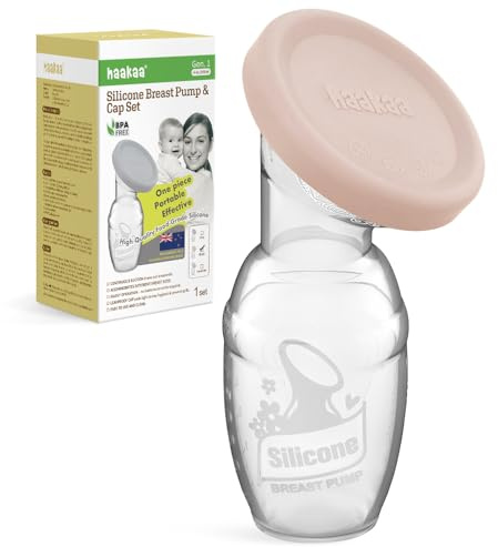 haakaa Manuelle Milchpumpe, Silikon Handmilchpumpe, Muttermilchauffänger mit Silikondeckel, 4oz/100ml Rosa