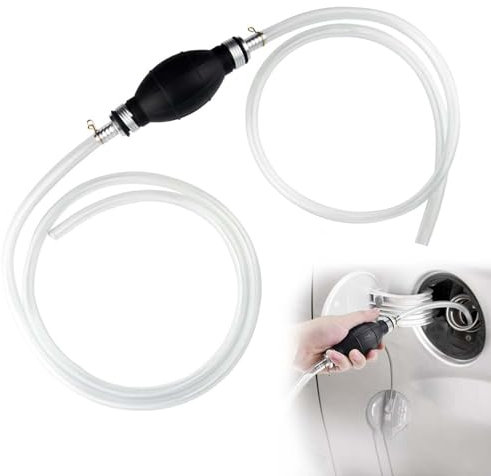 Portable Gasoline Transfer Fuel Syphon Pump Kit - Quick Liquid Transfer With 2 PVC Hoses - Durable Hand Pump for Car, Boat, Aquariums, and More