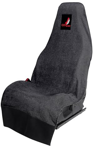 Cov My Seat Serviette Haut de Gamme Housse Protection Siège Voiture Auto Avant Universel Anti Transpiration (Coton Noir & Logo Rouge, X 1 Piece/Serviette.)