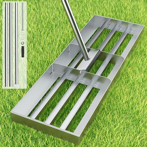Lawn Leveling Rake, 30” x10”Stainless Steel Lawn Leveler Tool, Ground Leveler for Yard with 78”Adjustment Long Handle, Levelawn Lute for Grass, Golf Field, Garden and Courtyard