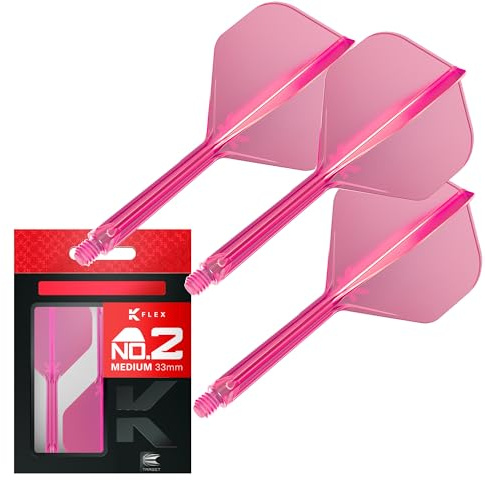 Target Darts K Flex Fléchettes et Arbres Intégrés, No.2 Rose (Moyen) | Pack de 3 Fléchettes Moulées K-Flex - No2, Kflex All in One Flèche et Tige de Fléchettes Moulées | Dart Accessories