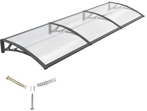 Markis, markiser för hus, 80 x 300 cm dörrmarkis, yttre fönsterbaldakin med premium plaststålfäste polykarbonatskydd UPF 50+ UV, regn- och snöskydd för veranda, uteplats, däck