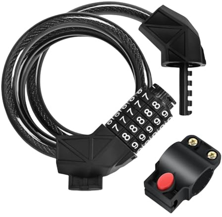 Cable Block Combination - Anti-Theft Padlock for Scooters, Bicycle and Motorcycle | 4 Feet - Spiral Security Cable 5 Digits Resistant