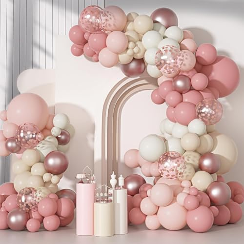 Kit Arco Globos Oro Rosa,114 pcs Guirnalda Globos De Oro Rosas Blancos Con Dorado y Rosa,Arco de Guirnalda Rose Pastel y Dorado para Baby Shower Niña Niñas Cumpleaños Fiesta Compromiso Aniversario