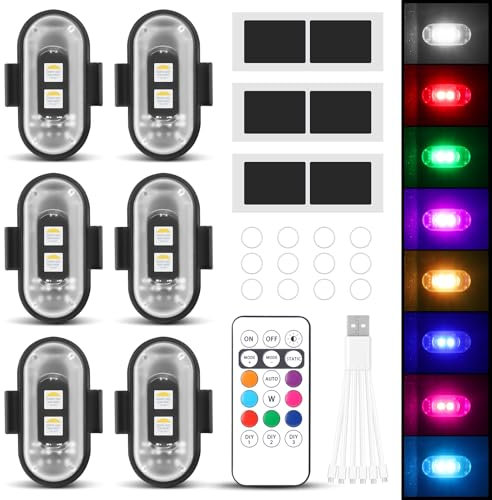 Mineup 6Pcs Luz Estroboscópica Drone, 8 Colores Luz Estroboscópica para Drones de Señal, Mini Lámpara de Dron Luces de Advertencia Nocturnas