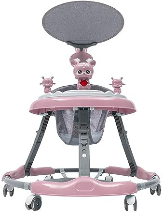 Klappbar Lauflernhilfe 7 Klassen Höhenverstellbar Babywalker mit 3 Musik 1 Licht und Sonnenschirm Lauflernwagen für Kinder im Alter von 6 bis 18 Monaten