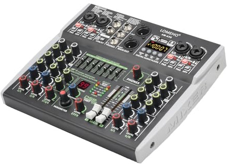 DJ-mixer, 6-kanals mixerkonsol Bluetooth 7-bands EQ ljudmixer 48V 99 DSP Effekter Professionell USB PC AM-AX6
